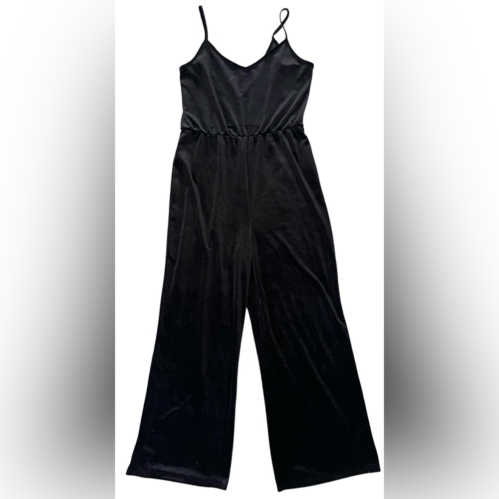Wild Fable Women's Sleeveless V-Neck Velvet Wrap Jumpsuit Black Wide Leg Sz S - Picture 3 of 5